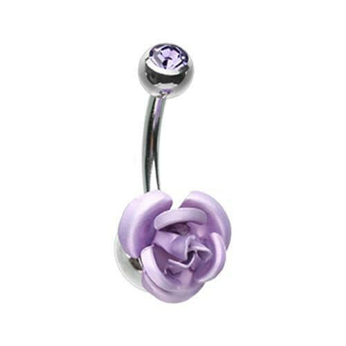 Bright Metal Rose Blossom Belly Button Ring Navel Ring Impulse Piercings Tanzanite
