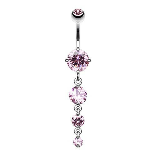 Brilliant Four Gem Cascade Cubic Zirconia Belly Button Ring Navel Ring Impulse Piercings Pink