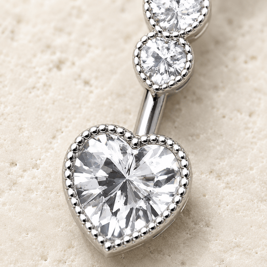 Elegant Cascading Heart Navel Ring in Durable 316L Stainless Steel - Skin Metals
