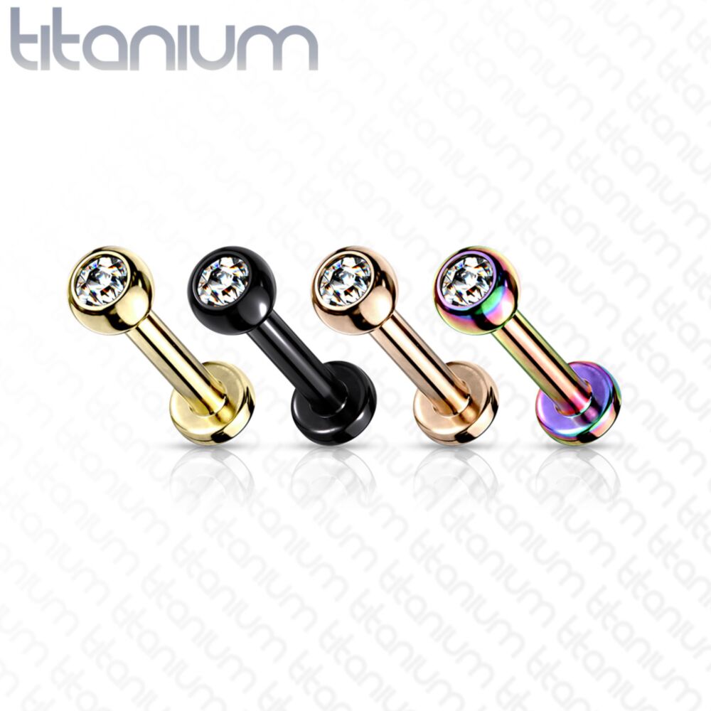 Implant Grade Titanium Internally Threaded PVD Plated Jewel Top Labret Labret Skin Metals