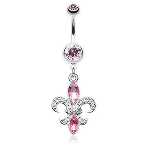 Classic Fleur de Lis Belly Button Ring Navel Ring Impulse Piercings Pink