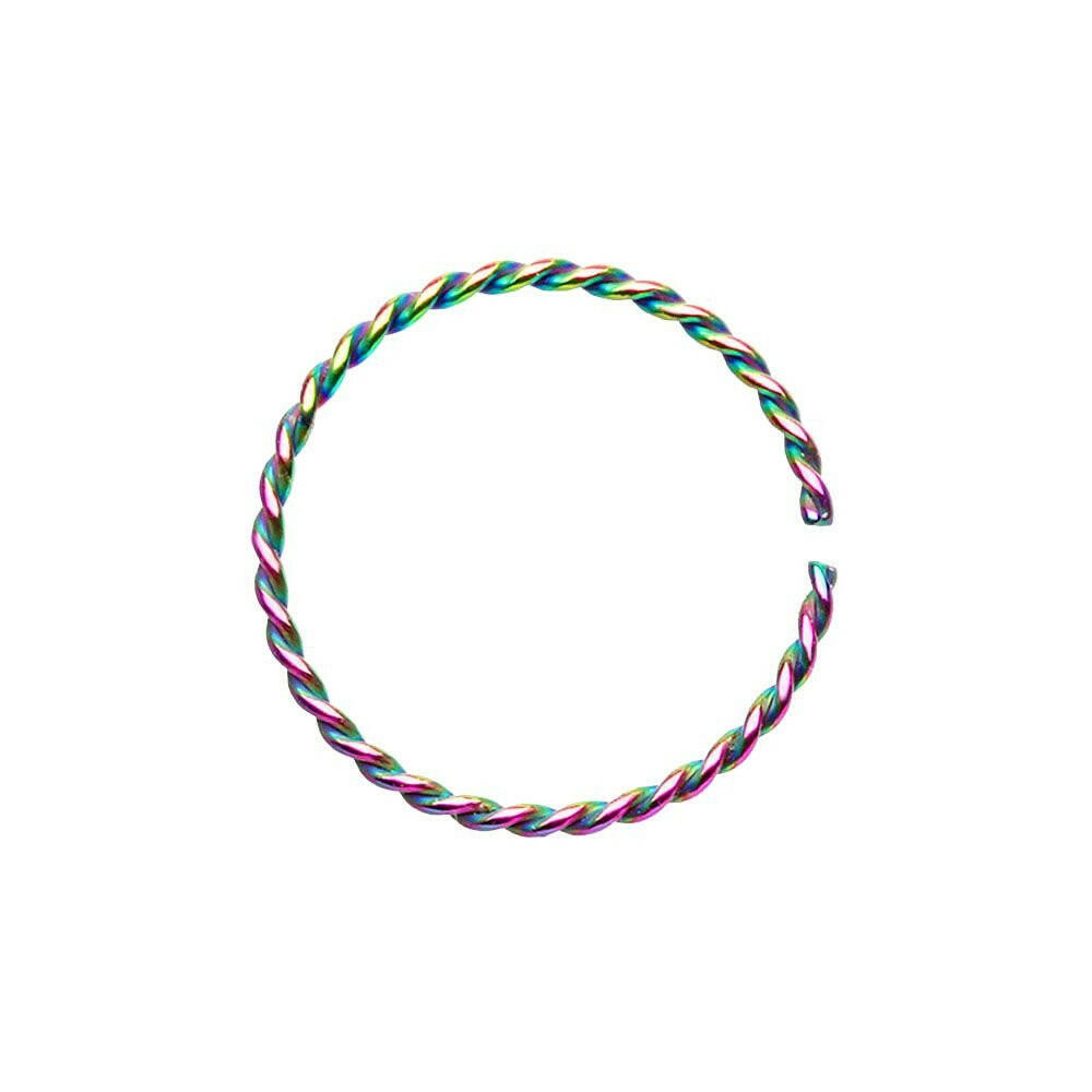 Colored Twist Rope Steel Bendable Nose Hoop Nose Ring Impulse Piercings 5/16" (8mm) Rainbow