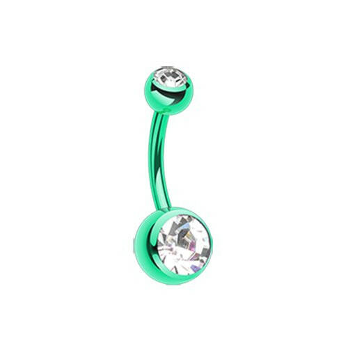 Colorline Double Gem Ball Steel Belly Button Ring Navel Ring Impulse Piercings 3/16x5/16" (5x8mm) Green/Clear