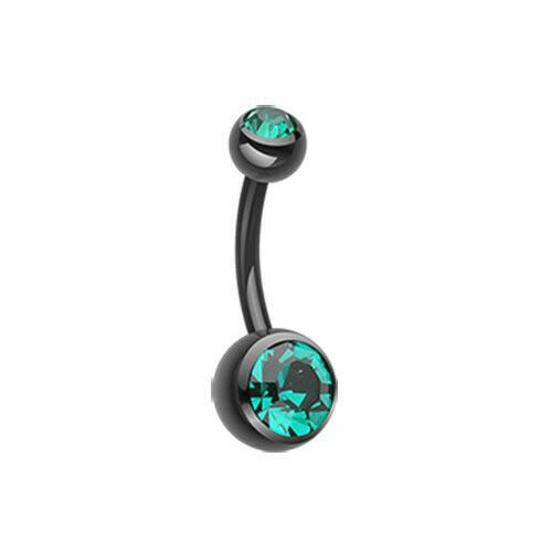 Colorline Double Gem Ball Steel Belly Button Ring Navel Ring Impulse Piercings 3/16x5/16" (5x8mm) Black/Dark Green