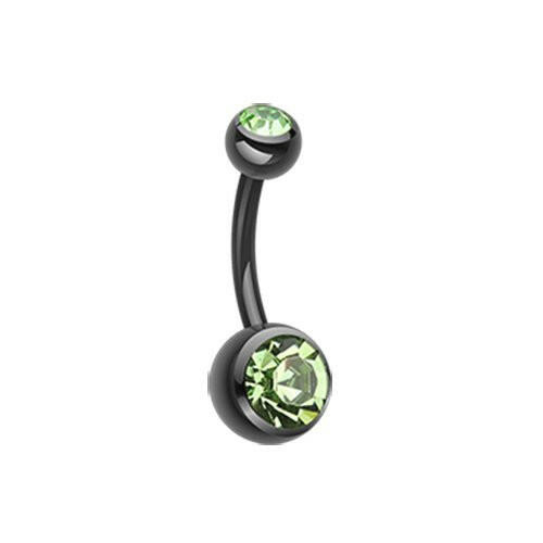 Colorline Double Gem Ball Steel Belly Button Ring Navel Ring Impulse Piercings 3/16x5/16" (5x8mm) Black/Light Green