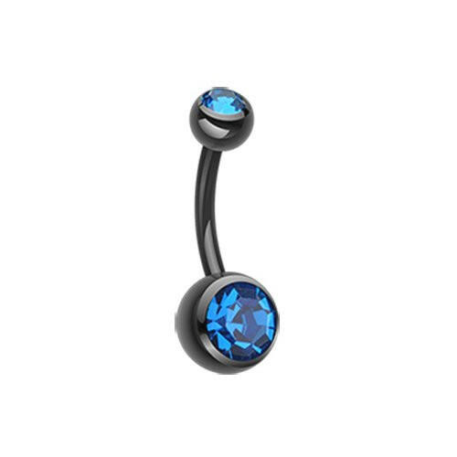 Colorline Double Gem Ball Steel Belly Button Ring Navel Ring Impulse Piercings 3/16x5/16" (5x8mm) Black/Capri Blue