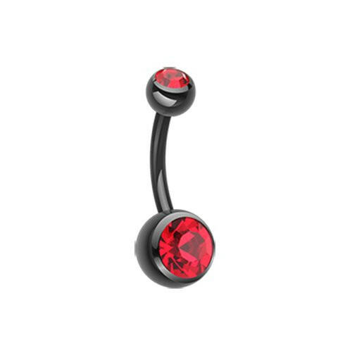 Colorline Double Gem Ball Steel Belly Button Ring Navel Ring Impulse Piercings 3/16x5/16" (5x8mm) Black/Red
