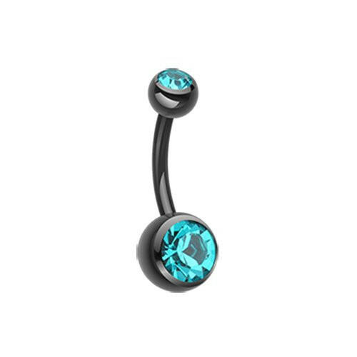 Colorline Double Gem Ball Steel Belly Button Ring Navel Ring Impulse Piercings 3/16x5/16" (5x8mm) Black/Teal