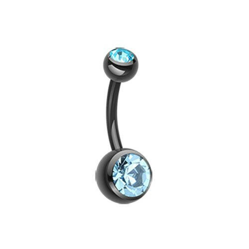 Colorline Double Gem Ball Steel Belly Button Ring Navel Ring Impulse Piercings 3/16x5/16" (5x8mm) Black/Aqua