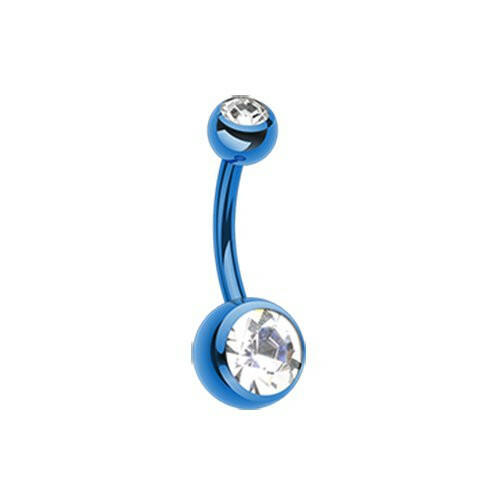 Colorline Double Gem Ball Steel Belly Button Ring Navel Ring Impulse Piercings 3/16x5/16" (5x8mm) Blue/Clear