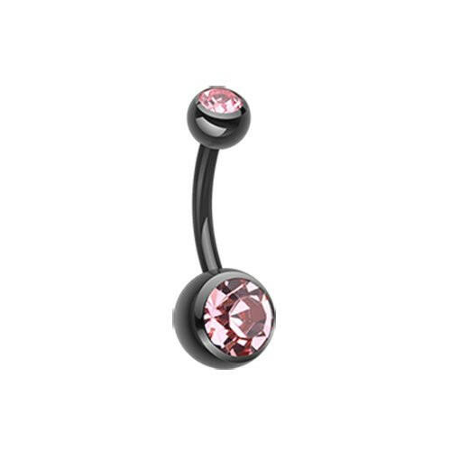 Colorline Double Gem Ball Steel Belly Button Ring Navel Ring Impulse Piercings 3/16x5/16" (5x8mm) Black/Light Pink