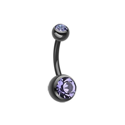 Colorline Double Gem Ball Steel Belly Button Ring Navel Ring Impulse Piercings 3/16x5/16" (5x8mm) Black/Tanzanite