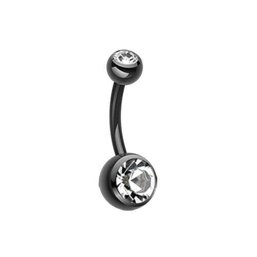 Colorline Double Gem Ball Steel Belly Button Ring Navel Ring Impulse Piercings 3/16x5/16" (5x8mm) Black/Clear