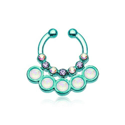 Colorline Opal Aureole Gemina Fake Septum Clip-On Ring Fake Septum Ring Impulse Piercings Teal/Aurora Borealis/White