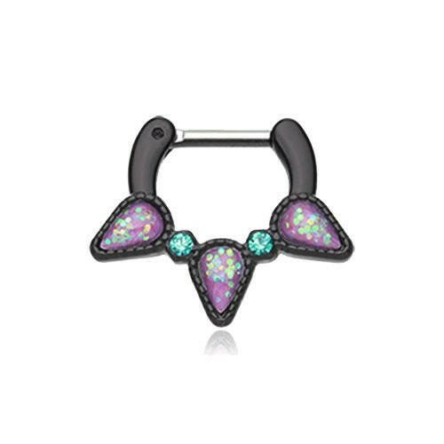 Colorline Opal Sparkle Trident Septum Clicker Septum Ring Impulse Piercings 16 GA (1.2mm) 1/4" (6mm) Black/Teal