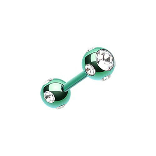 Colorline PVD Double Aurora Gem Ball Steel Cartilage Tragus Barbell Cartilage Earring Impulse Piercings Green/Clear