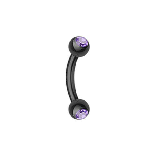 Colorline PVD Double Gem Ball Curved Barbell Eyebrow Ring Curved Barbell Impulse Piercings 5/16" (8mm) Black/Tanzanite