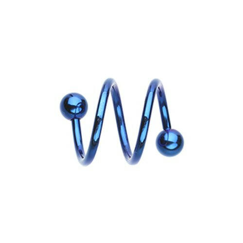 Colorline PVD Double Twist Spiral Ring Spiral Impulse Piercings 16 GA (1.2mm) 3/8" (10mm) Blue