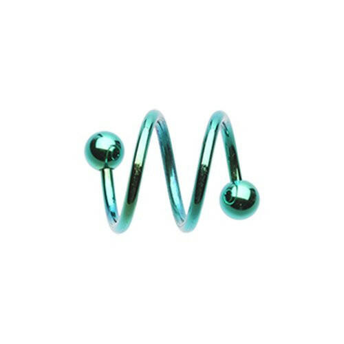 Colorline PVD Double Twist Spiral Ring Spiral Impulse Piercings 16 GA (1.2mm) 3/8" (10mm) Green
