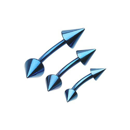 Colorline PVD Spike Curved Barbell Ring Curved Barbell Impulse Piercings 5/16" (8mm) 1/8" (3mm) Blue