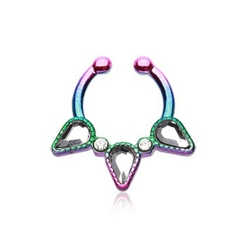 Colorline Sparkle Trident Fake Septum Clip-On Ring Fake Septum Ring Impulse Piercings Rainbow/Clear