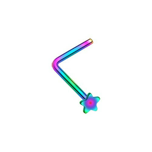 Colorline Steel Star L-Shaped Nose Ring Nose Ring Impulse Piercings 20 gauge (0.8mm) Rainbow