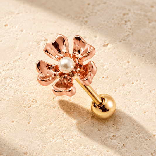 Copper Flower Pearl Cartilage Earring 16G Tragus