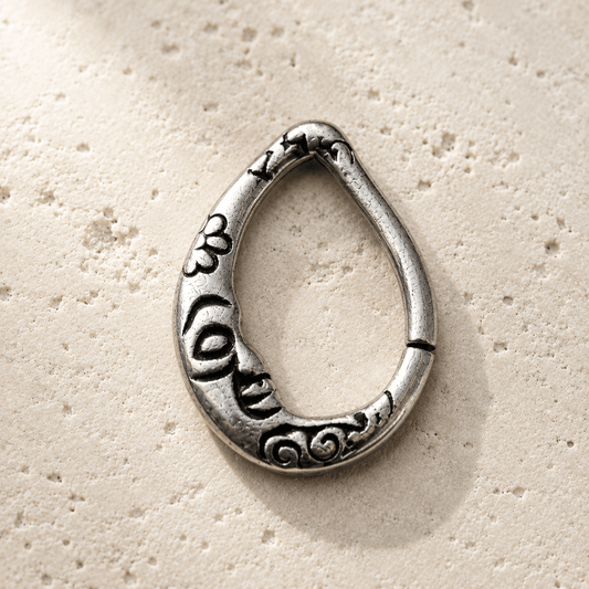 Crescent Moon Teardrop Seamless Ring 16G Antique Silver