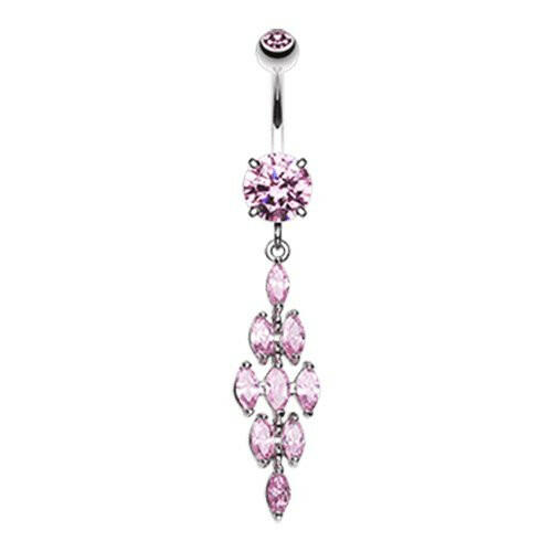 Crystal Diamond Tier Cubic Zirconia Belly Button Ring Navel Ring Impulse Piercings Pink