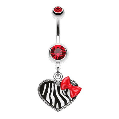 Cute Zebra Heart Red Bow Charm Belly Button Ring Navel Ring Impulse Piercings Red