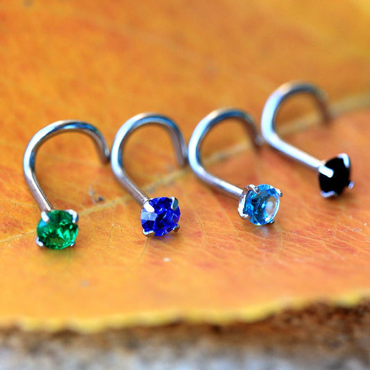CZ Prong Set Screw Nose Ring 18G 20G | Cubic Zirconia Nose Stud | Implant Grade 316L Stainless Steel | Dainty Gem Nose Ring - Skin Metals
