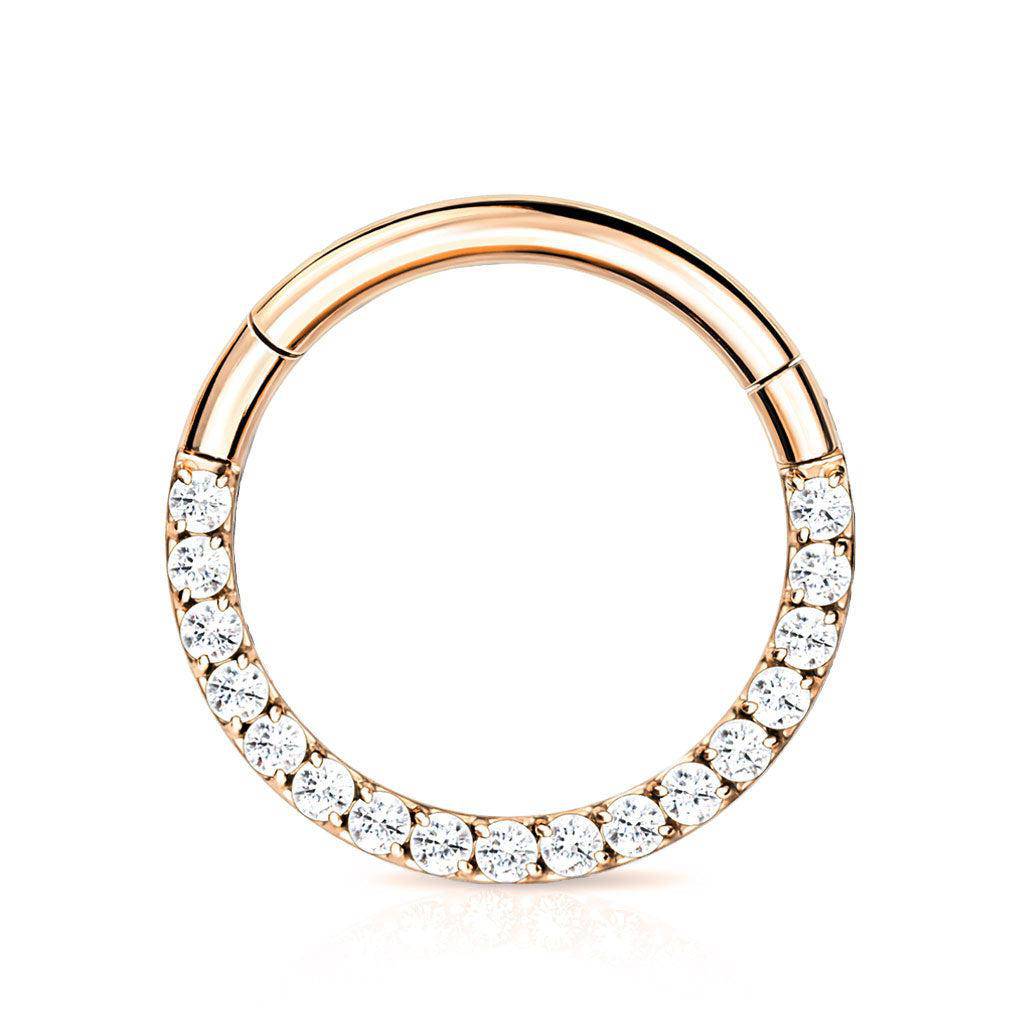 Implant Grade Titanium Hinged Segment Hoop Ring With Forward Facing Pave CNC Set CZ Hoop Ring Skin Metals
