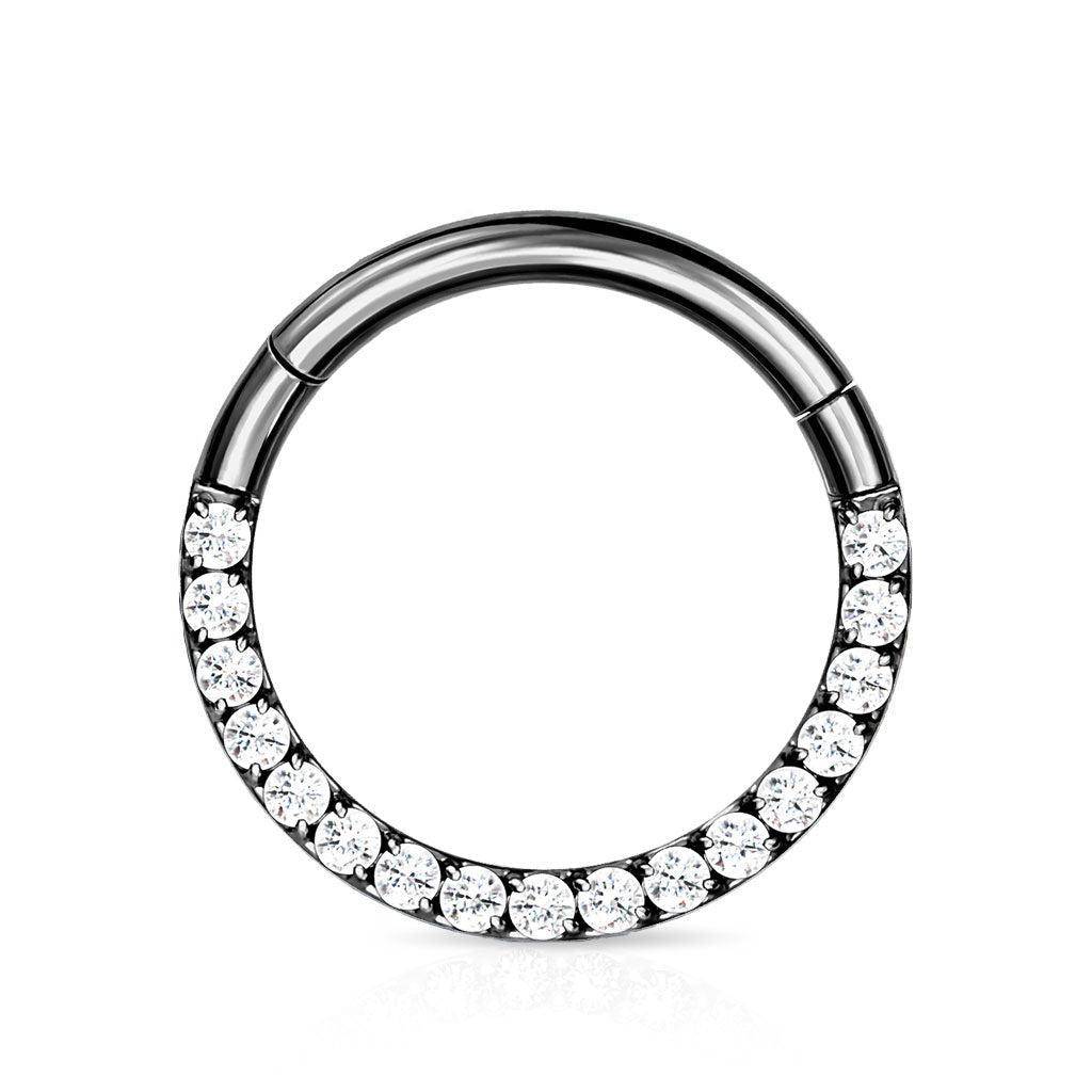 Implant Grade Titanium Hinged Segment Hoop Ring With Forward Facing Pave CNC Set CZ Hoop Ring Skin Metals