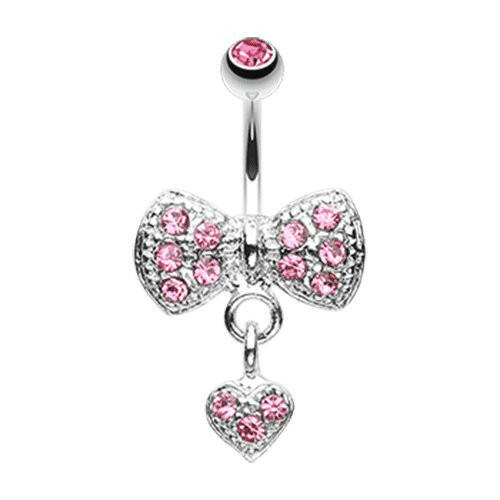 Dangle Heart Bow-Tie Belly Button Ring Navel Ring Impulse Piercings Light Pink