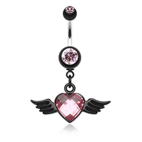 Dark Love Angel Belly Button Ring Navel Ring Impulse Piercings Pink