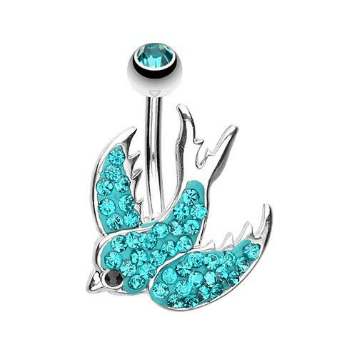 Dazzling Swallow Multi-Sprinkle Dot Belly Button Ring Navel Ring Impulse Piercings Teal