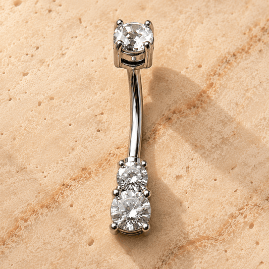 Double CZ Prong Set Navel Ring 14G 316L Stainless Steel