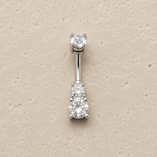 Double CZ Prong Set Navel Ring 14G 316L Stainless Steel - Skin Metals