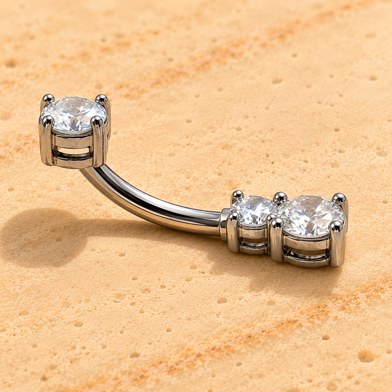 Double CZ Prong Set Navel Ring 14G 316L Stainless Steel