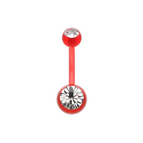 Double Gem Bio Flexible Shaft Acrylic Ball Belly Button Ring Navel Ring Impulse Piercings Red