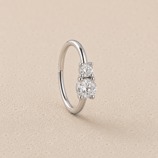 Double Gem CZ Nose Hoop Cartilage Ring 18G