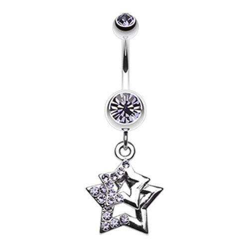 Double Hollow Star Gem Dangle Belly Button Ring Navel Ring Impulse Piercings Tanzanite