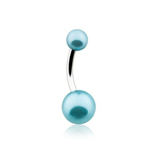 Double Luster Pearl Ball Steel Belly Button Ring Navel Ring Impulse Piercings Aqua