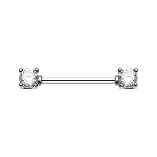 Double Prong Cubic Zirconia Gem Nipple Barbell Ring Nipple Ring Impulse Piercings 14 GA (1.6mm) Clear