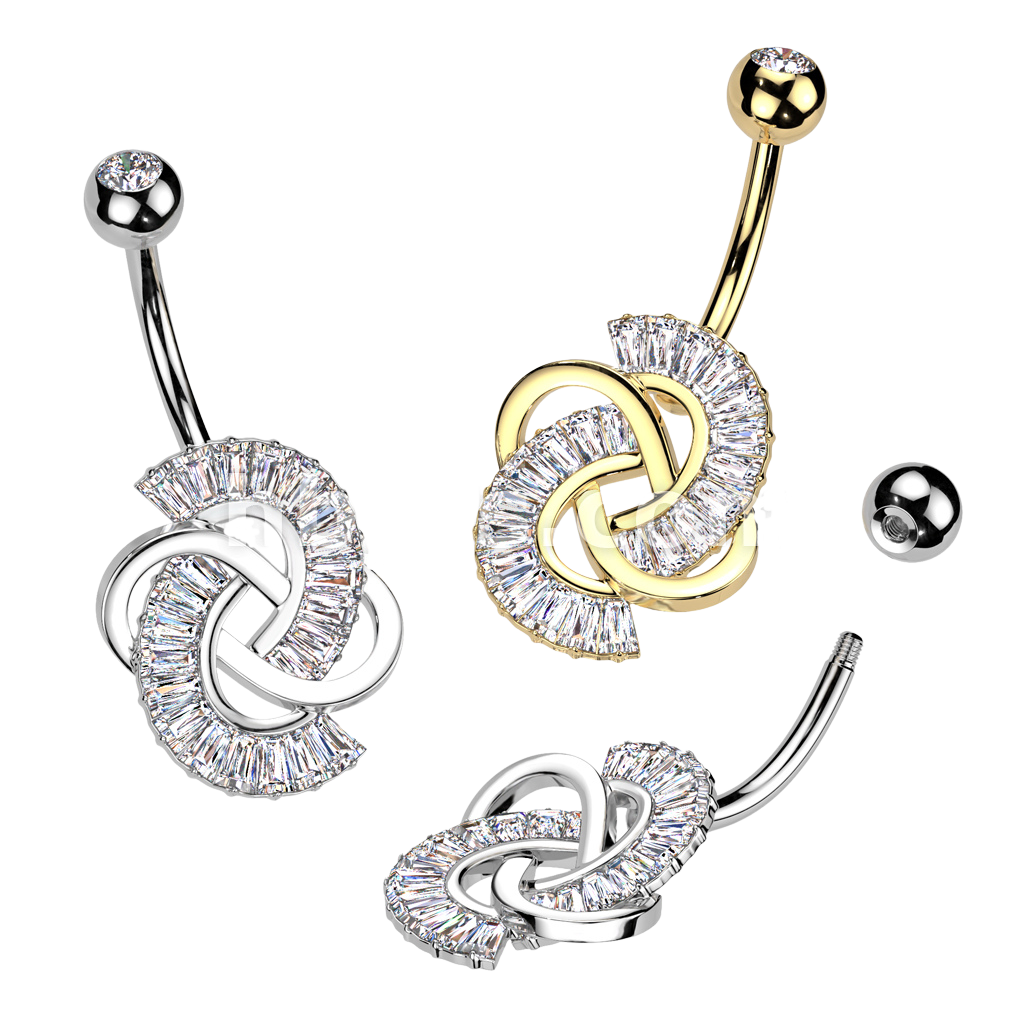 Surgical Steel Baguette CZ Knot Belly Button Navel Ring Navel Rings Skin Metals