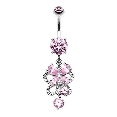 Exuberant Cubic Zirconia Butterfly Chandelier Belly Button Ring Navel Ring Impulse Piercings Pink