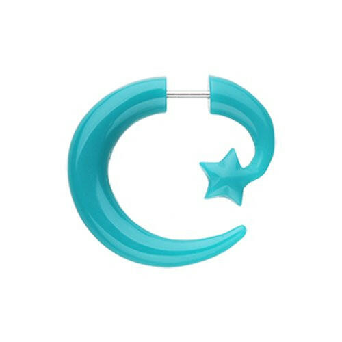 Falling Star Fake Hanging Taper Fake Plug Earrings Impulse Piercings 18 gauge(1mm) Teal