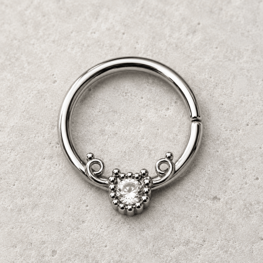 Flower Vine CZ Seamless Ring 16G 316L Stainless Steel