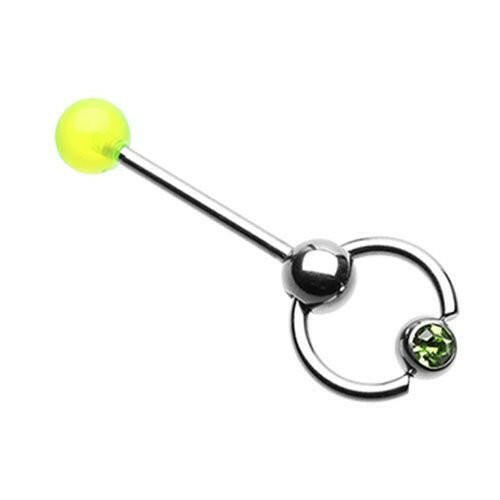 Gem Ball Top Slave Barbell Ring Barbell Impulse Piercings Green