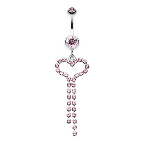 Gem Encrested Heart Belly Button Ring Navel Ring Impulse Piercings Light Pink